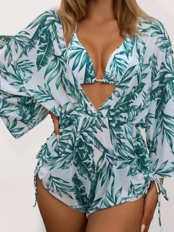 Kennedy's Tropical High Waist Tie Bikini Set Blue Zone Planet