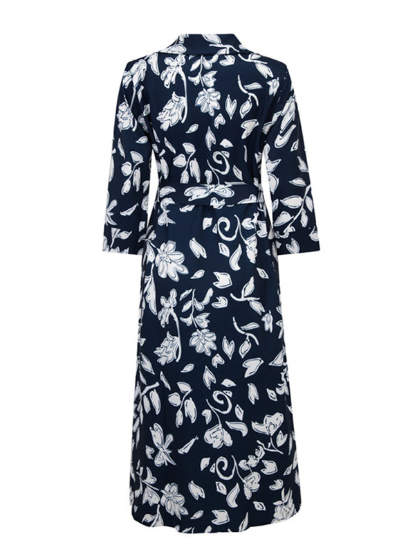 Printed Cropped Sleeves Mid-Length Shirt Dress kakaclo