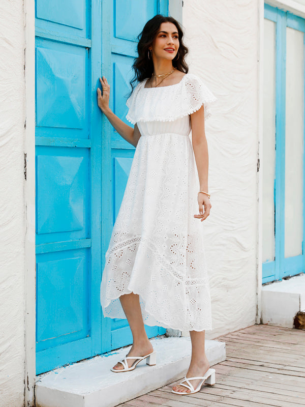 Blue Zone Planet | Women's Solid Color Lace Off Shoulder Long Dress kakaclo