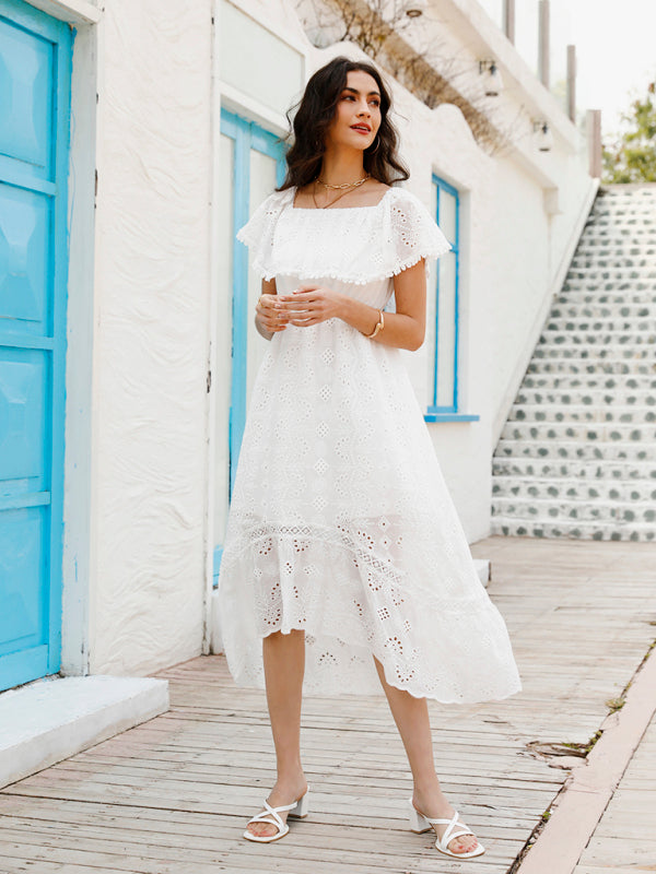 Blue Zone Planet | Women's Solid Color Lace Off Shoulder Long Dress kakaclo