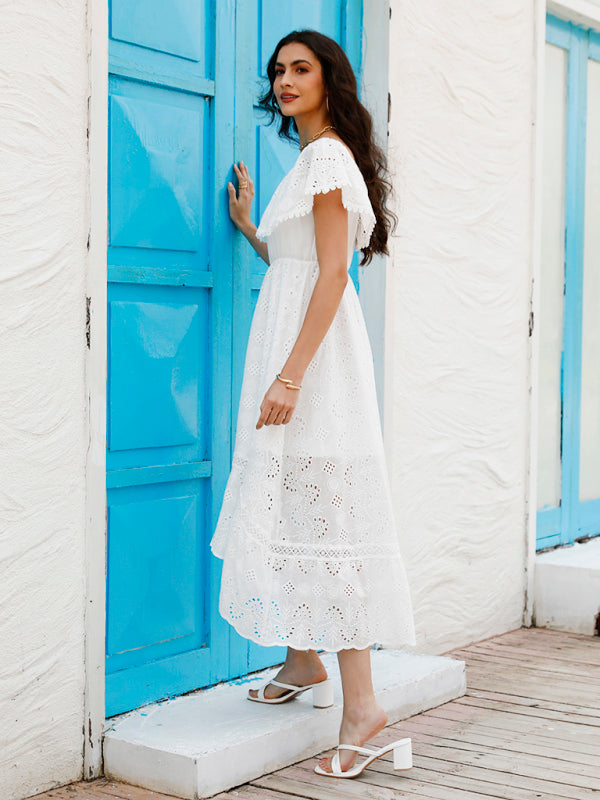 Blue Zone Planet | Women's Solid Color Lace Off Shoulder Long Dress kakaclo