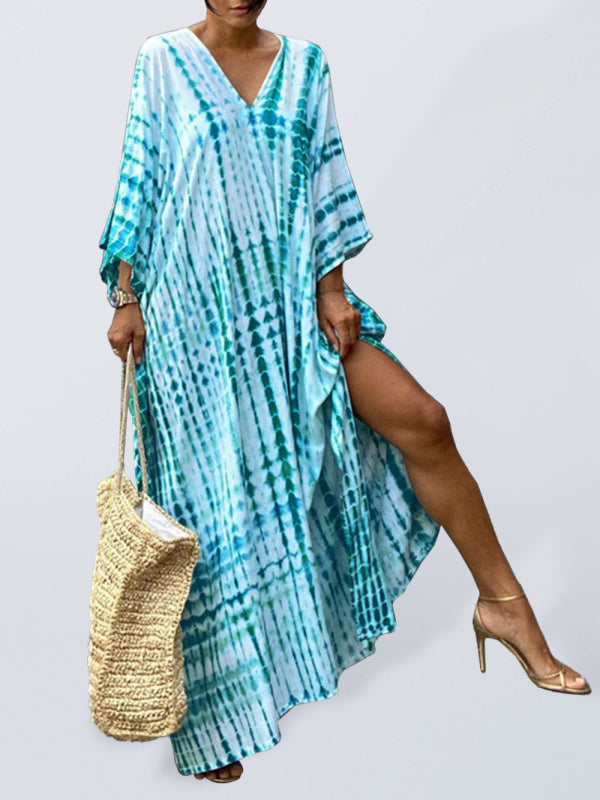 Blue Zone Planet | Cotton printed beach blouse gown holiday sun protection shirt bikini blouse holiday dress kakaclo