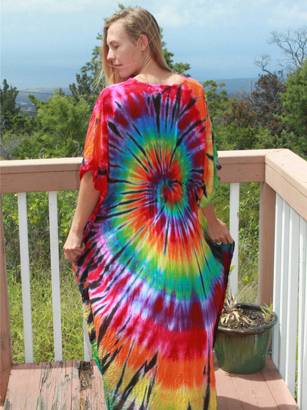 Blue Zone Planet | Cotton printed beach blouse gown holiday sun protection shirt bikini blouse holiday dress kakaclo