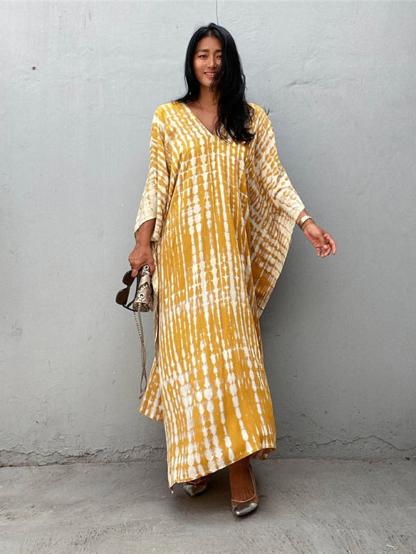 Blue Zone Planet | Cotton printed beach blouse gown holiday sun protection shirt bikini blouse holiday dress kakaclo