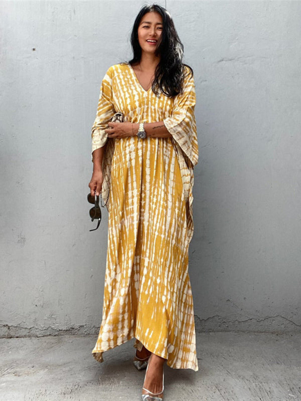 Blue Zone Planet | Cotton printed beach blouse gown holiday sun protection shirt bikini blouse holiday dress kakaclo