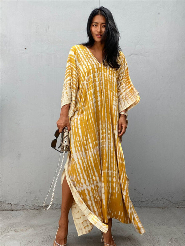 Blue Zone Planet | Cotton printed beach blouse gown holiday sun protection shirt bikini blouse holiday dress kakaclo