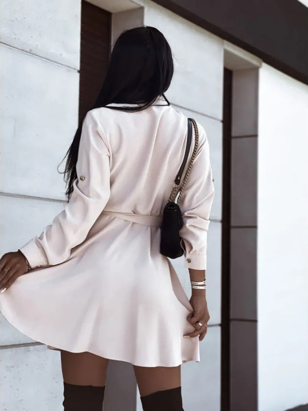 Blue Zone Planet | European and American lapel button tie shirt dress BLUE ZONE PLANET