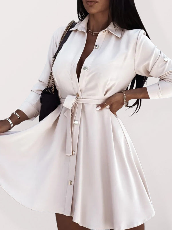 Blue Zone Planet | European and American lapel button tie shirt dress BLUE ZONE PLANET