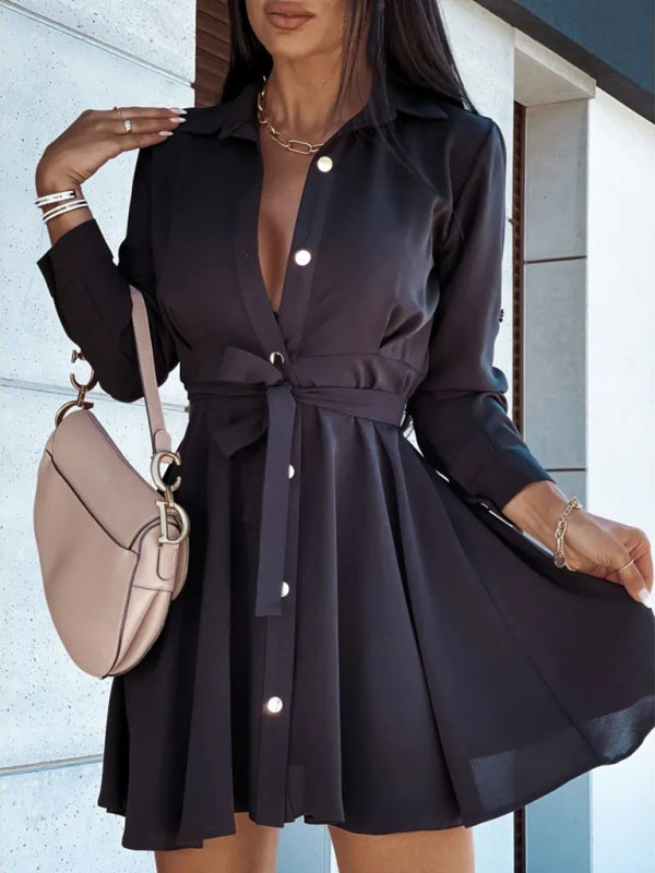 Blue Zone Planet | European and American lapel button tie shirt dress BLUE ZONE PLANET