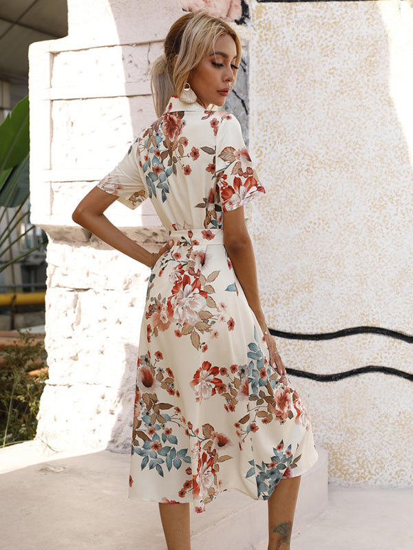 Printed V-neck lantern long-sleeved loose casual shirt kakaclo