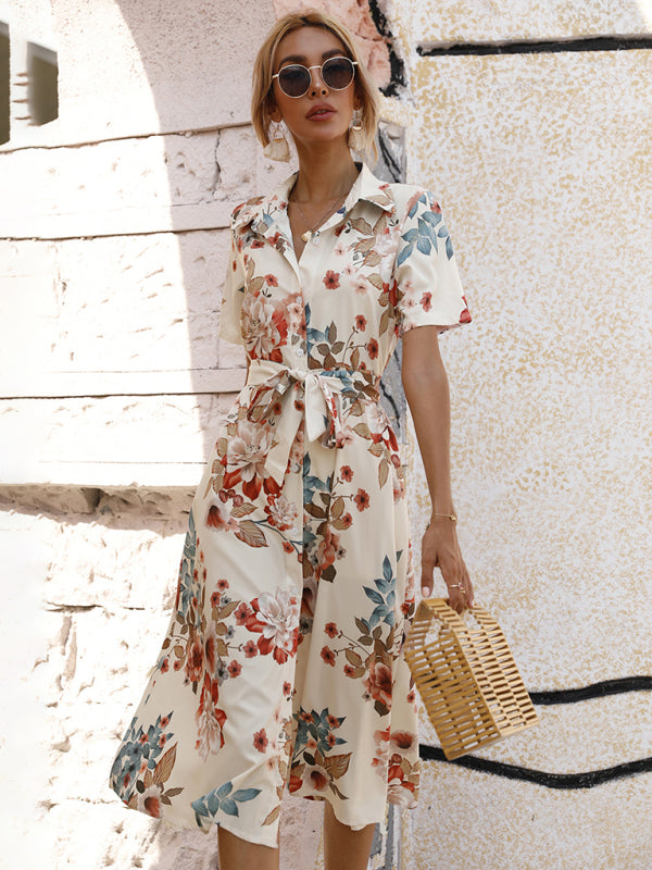 Printed V-neck lantern long-sleeved loose casual shirt kakaclo