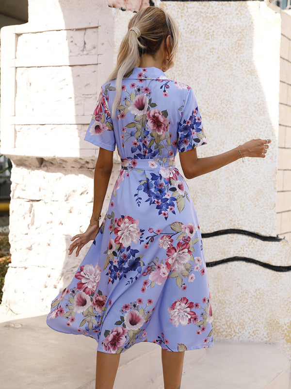 Printed V-neck lantern long-sleeved loose casual shirt kakaclo