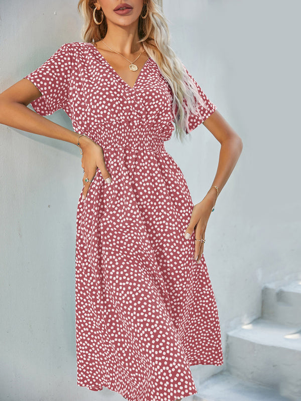 Summer elegant vacation V-neck floral print short-sleeved dress BLUE ZONE PLANET