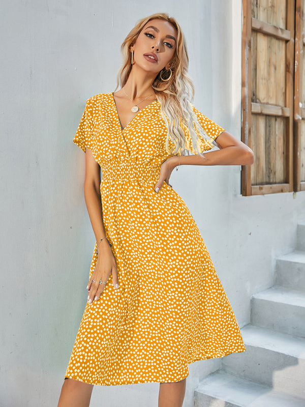 Summer elegant vacation V-neck floral print short-sleeved dress BLUE ZONE PLANET