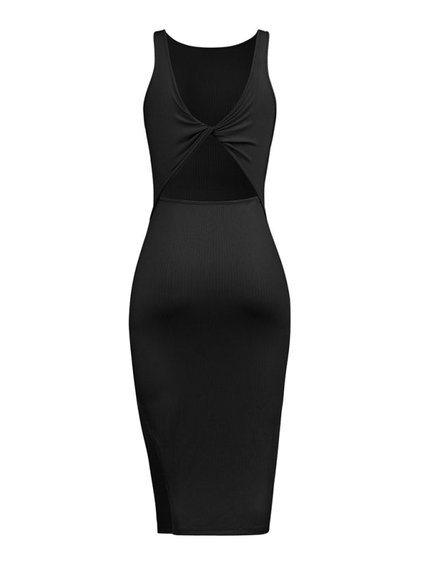 Blue Zone Planet | Women's Knitted Sleeveless Sexy Reversible Cover Hip Dress kakaclo