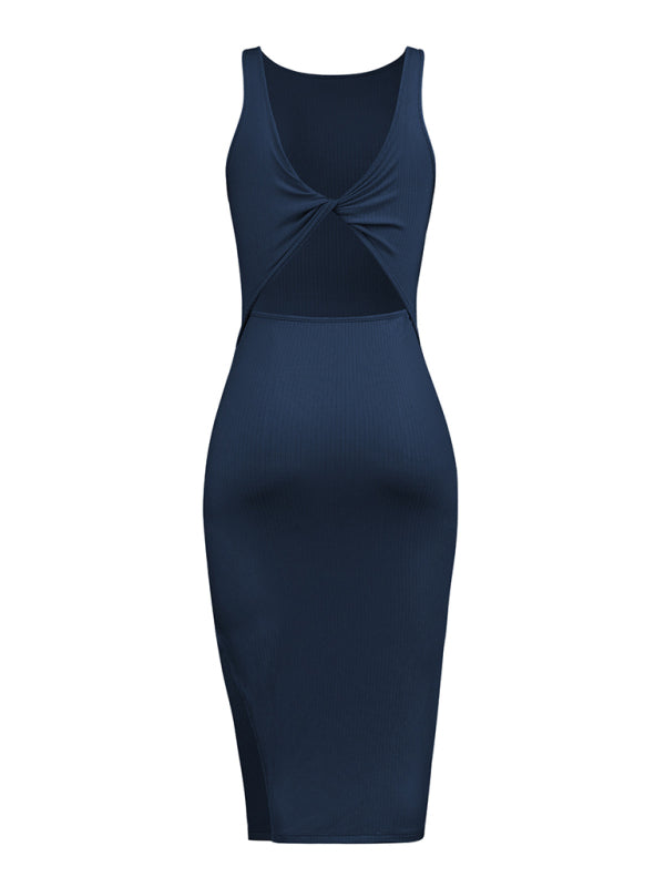 Blue Zone Planet | Women's Knitted Sleeveless Sexy Reversible Cover Hip Dress kakaclo