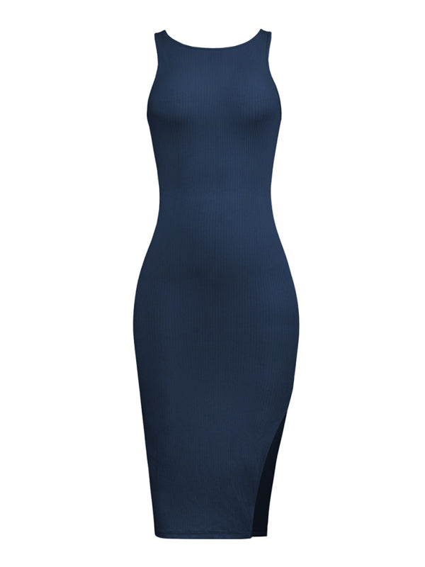 Blue Zone Planet | Women's Knitted Sleeveless Sexy Reversible Cover Hip Dress kakaclo