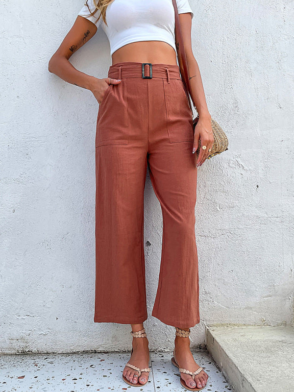 woven cotton cropped wide-leg pants kakaclo