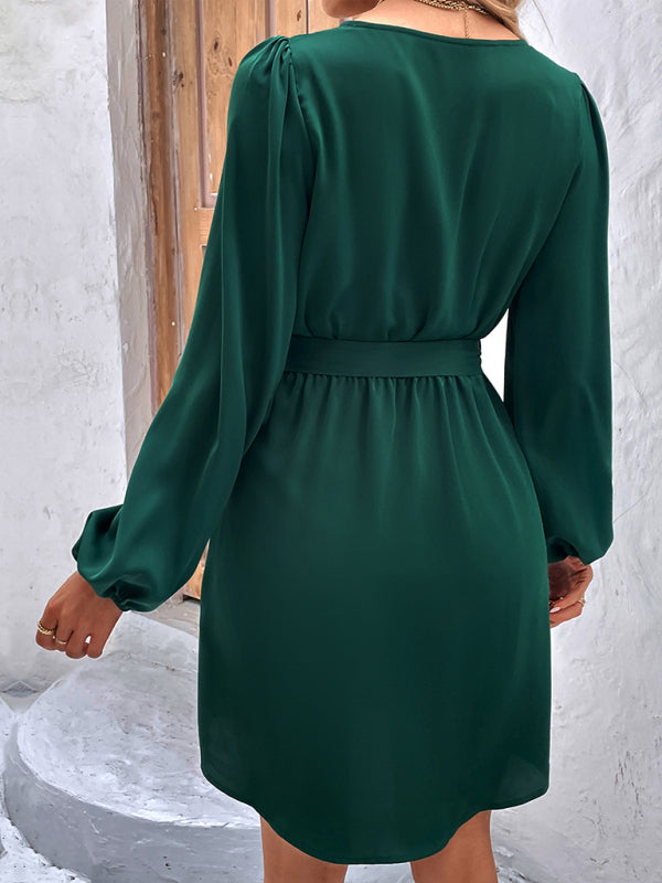 Woven V-Neck Long Sleeve Dress BLUE ZONE PLANET