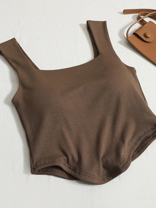 Solid color inner and outer wear slim-fit irregular beautiful back tank top kakaclo