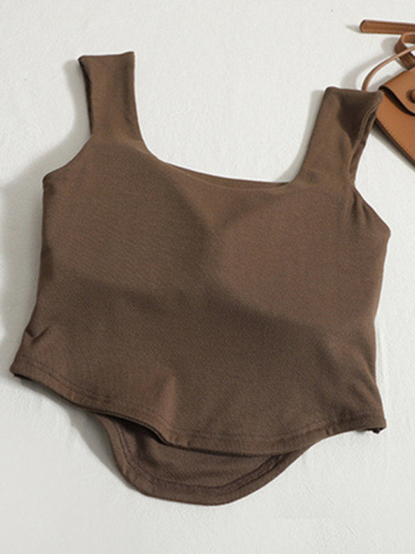 Solid color inner and outer wear slim-fit irregular beautiful back tank top kakaclo