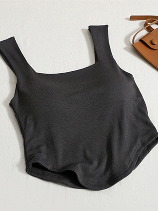 Solid color inner and outer wear slim-fit irregular beautiful back tank top kakaclo