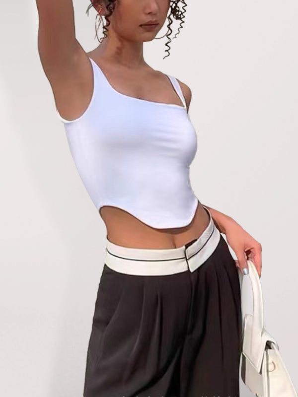 Solid color inner and outer wear slim-fit irregular beautiful back tank top kakaclo