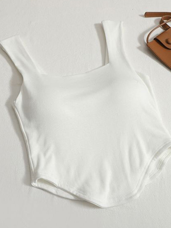 Solid color inner and outer wear slim-fit irregular beautiful back tank top kakaclo