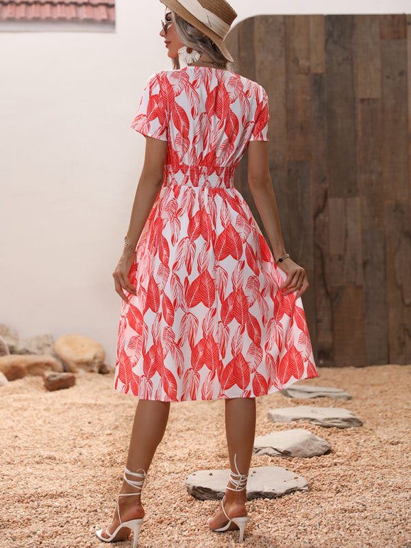 Blue Zone Planet | Summer new elegant casual vacation V-neck floral print short-sleeved dress BLUE ZONE PLANET