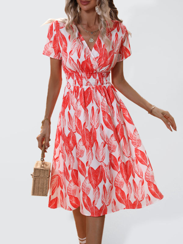 Blue Zone Planet | Summer new elegant casual vacation V-neck floral print short-sleeved dress BLUE ZONE PLANET