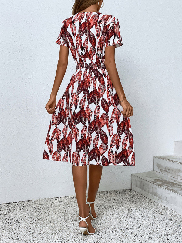 Blue Zone Planet | Summer new elegant casual vacation V-neck floral print short-sleeved dress BLUE ZONE PLANET