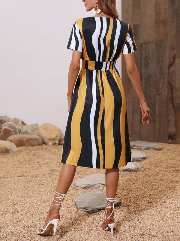 Summer elegant vacation V-neck floral print short-sleeved dress kakaclo
