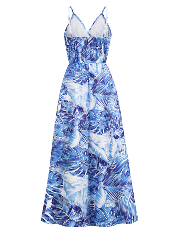 Blue Zone Planet | Bohemian Printed Long Dress Sexy V Neck Sling Dress kakaclo