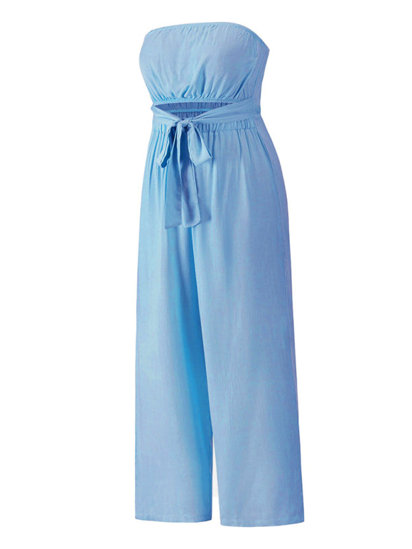 Blue Zone Planet | Elena's Bohemian backless slim jumpsuit straight trouser suit BLUE ZONE PLANET