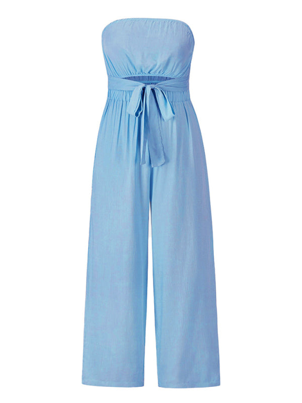 Blue Zone Planet | Elena's Bohemian backless slim jumpsuit straight trouser suit BLUE ZONE PLANET