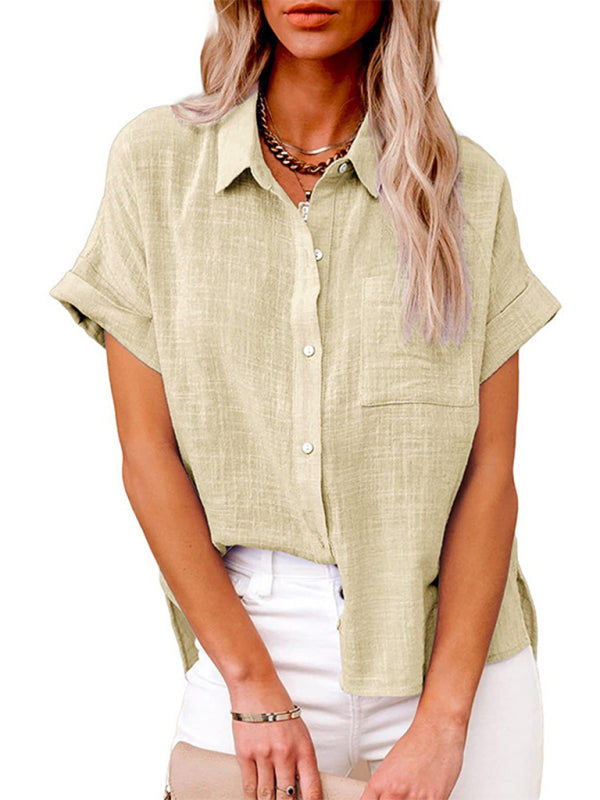 Blue Zone Planet | Woven Loose Lapel Short Sleeved Shirt BLUE ZONE PLANET