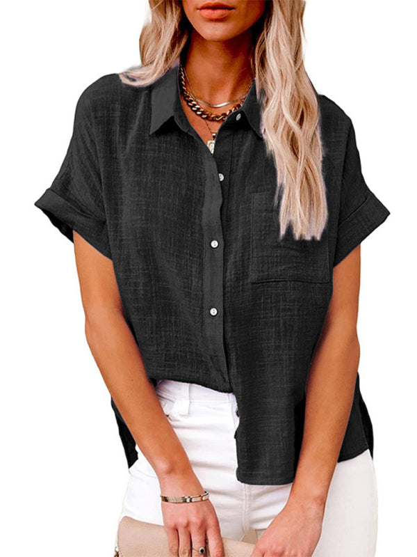 Blue Zone Planet | Woven Loose Lapel Short Sleeved Shirt BLUE ZONE PLANET