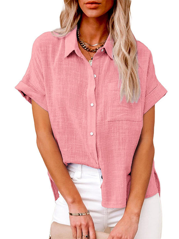 Blue Zone Planet | Woven Loose Lapel Short Sleeved Shirt BLUE ZONE PLANET