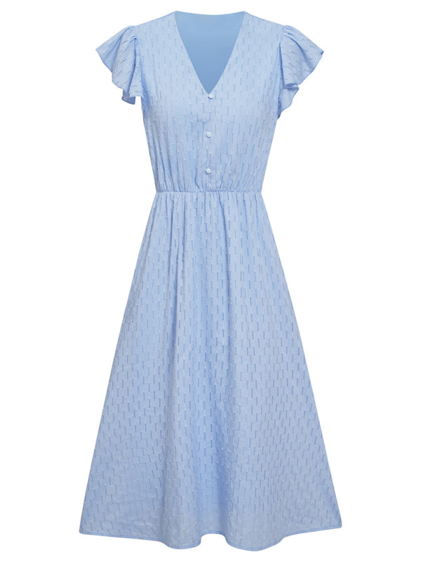 Blue Zone Planet | clothing European and American solid color V-neck waist fresh wind dress for women kakaclo