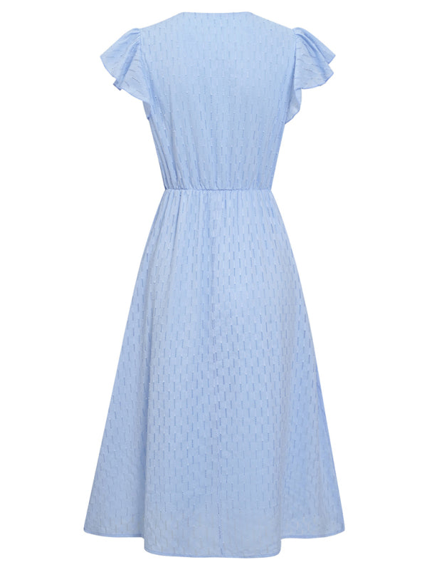 Blue Zone Planet | clothing European and American solid color V-neck waist fresh wind dress for women kakaclo