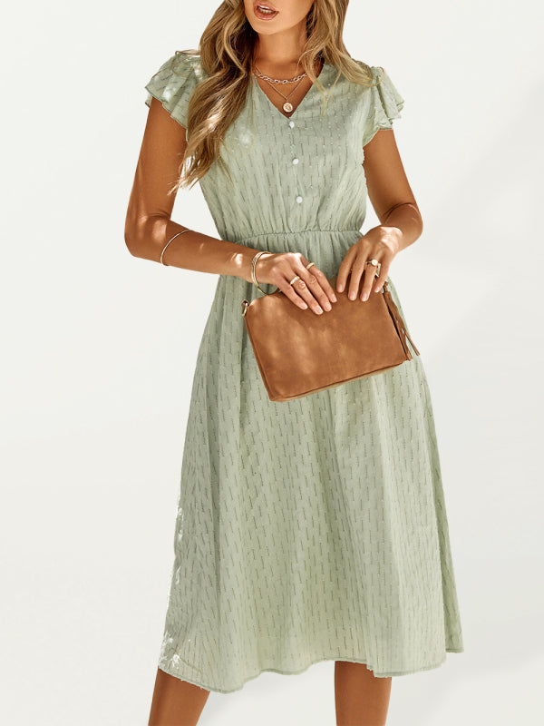 Blue Zone Planet | clothing European and American solid color V-neck waist fresh wind dress for women kakaclo