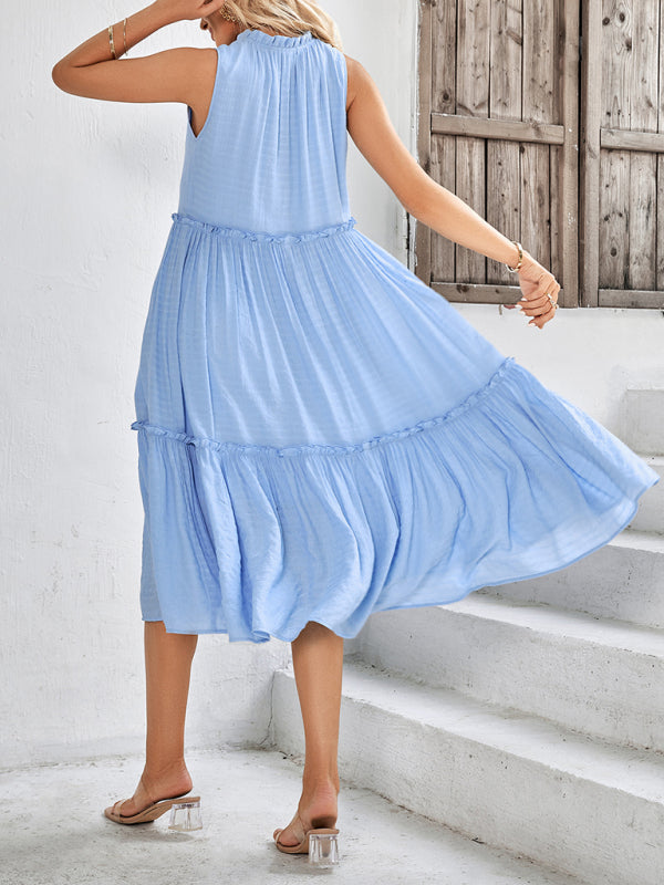 Solid Color V-Neck Sleeveless Loose Dress kakaclo