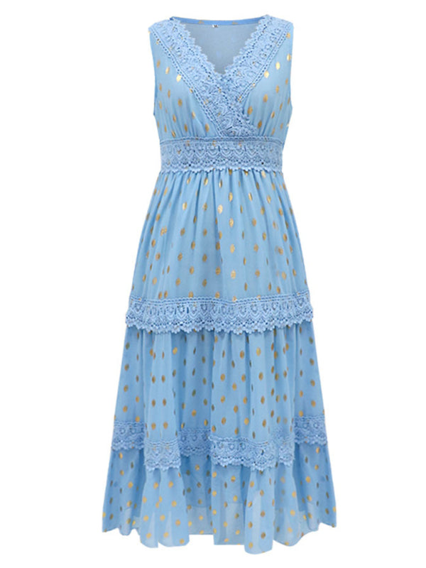 Blue Zone Planet | Deep V Sleeveless Lace-Panel Chiffon Midi Dress BLUE ZONE PLANET