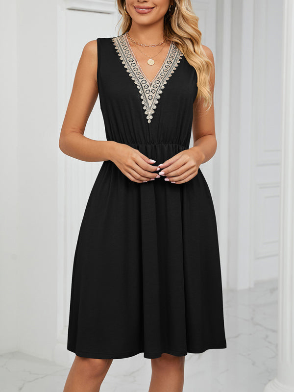 Blue Zone Planet | knitted lace V-neck sleeveless pocket waist dress BLUE ZONE PLANET