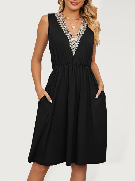 Blue Zone Planet |  knitted lace V-neck sleeveless pocket waist dress BLUE ZONE PLANET