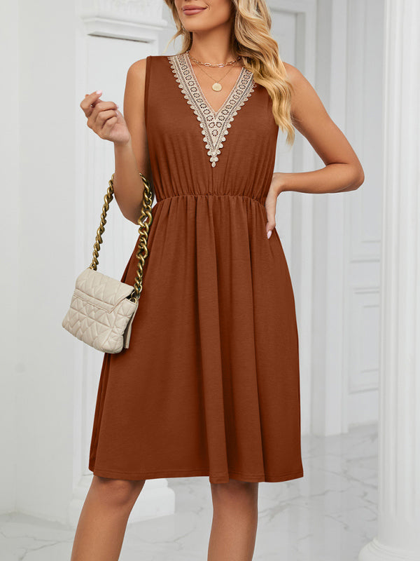 Blue Zone Planet | knitted lace V-neck sleeveless pocket waist dress BLUE ZONE PLANET