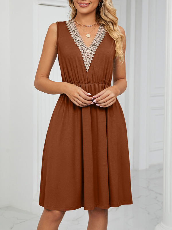 Blue Zone Planet | knitted lace V-neck sleeveless pocket waist dress BLUE ZONE PLANET
