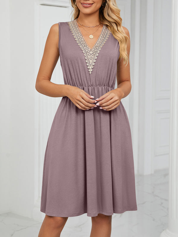 Blue Zone Planet | knitted lace V-neck sleeveless pocket waist dress BLUE ZONE PLANET