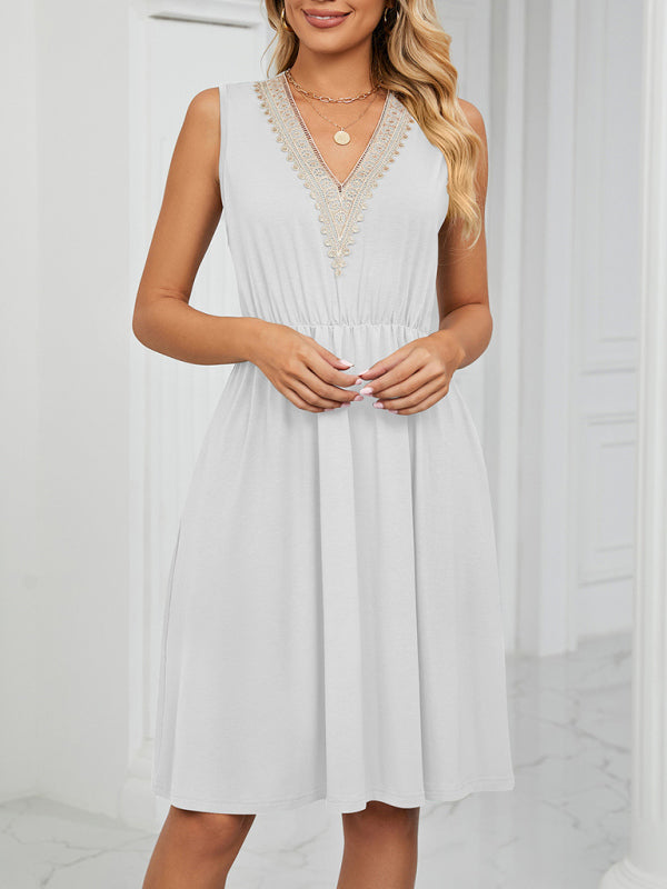 Blue Zone Planet | knitted lace V-neck sleeveless pocket waist dress BLUE ZONE PLANET