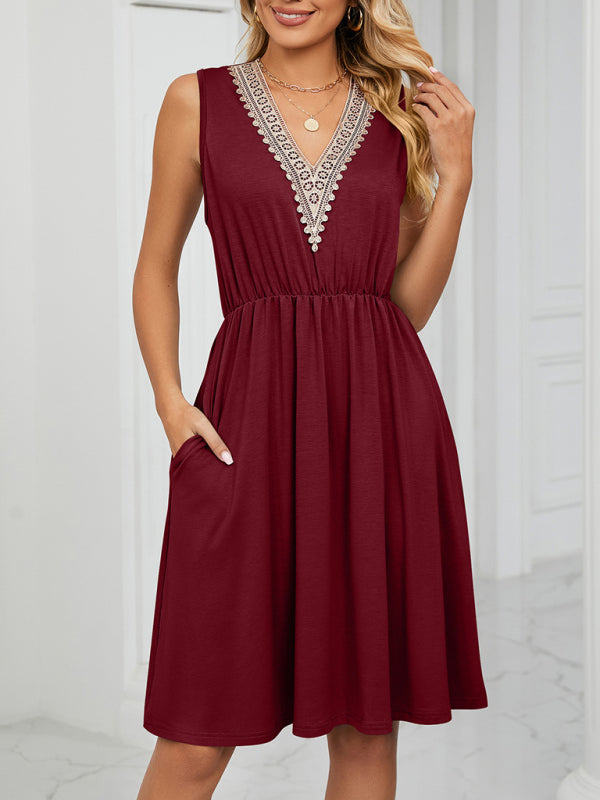 Blue Zone Planet | knitted lace V-neck sleeveless pocket waist dress BLUE ZONE PLANET